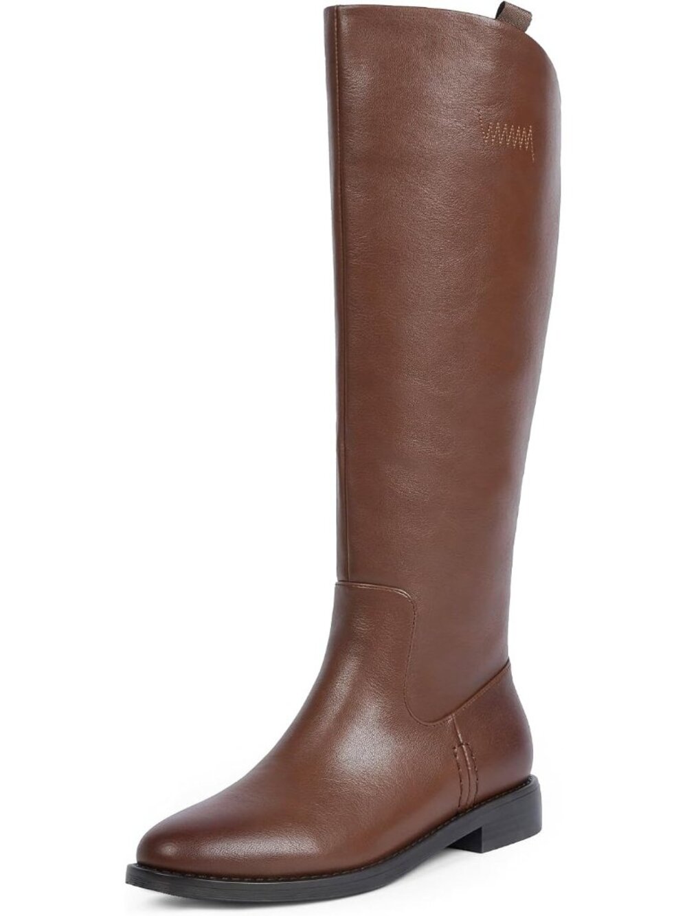 Women's Brown Faux Leather Round Toe Flat Retro Opening Low Chunky Heeled Boots